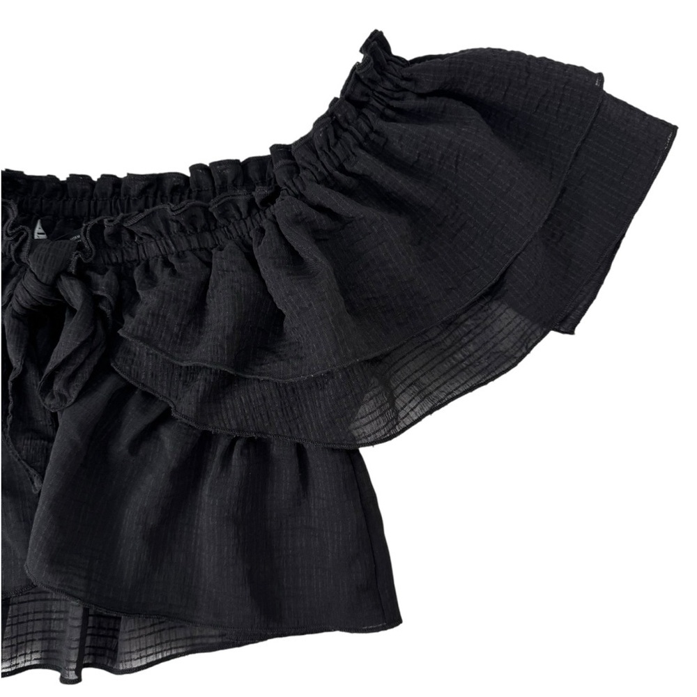 Zara Ruffled Off Shoulder Black Crop Top Size Medium Festival Casual Summer - Picture 6 of 15